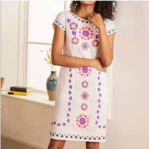 Boden Laura Linen Embroidered Dress Sz 8P NWOT